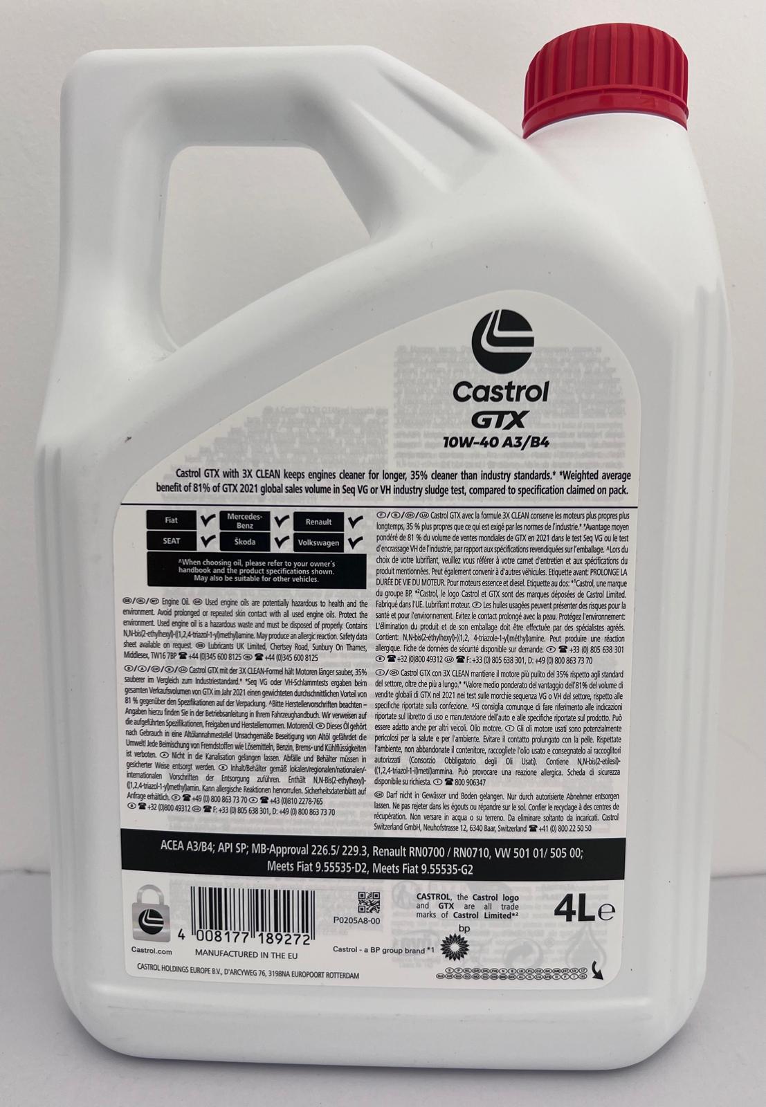 Castrol GTX 10W-40 A3/B4 4L